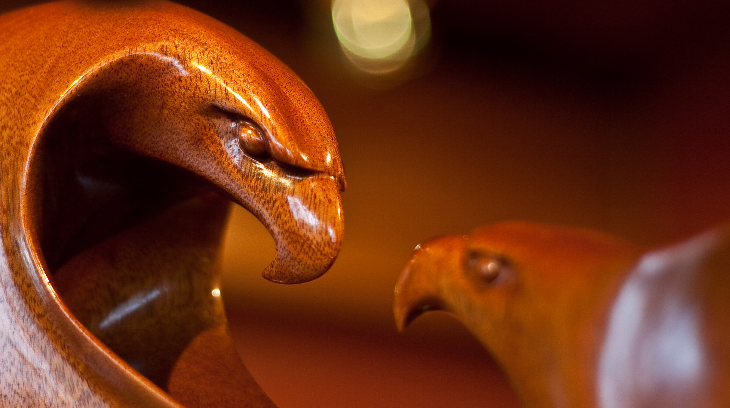 Wood Sculptures of two Eagles
