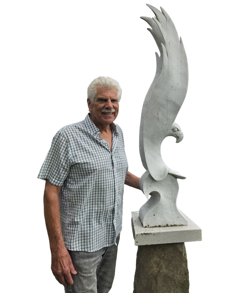 Maarten and Aquila, one of the marble stone sculptures in the gallery