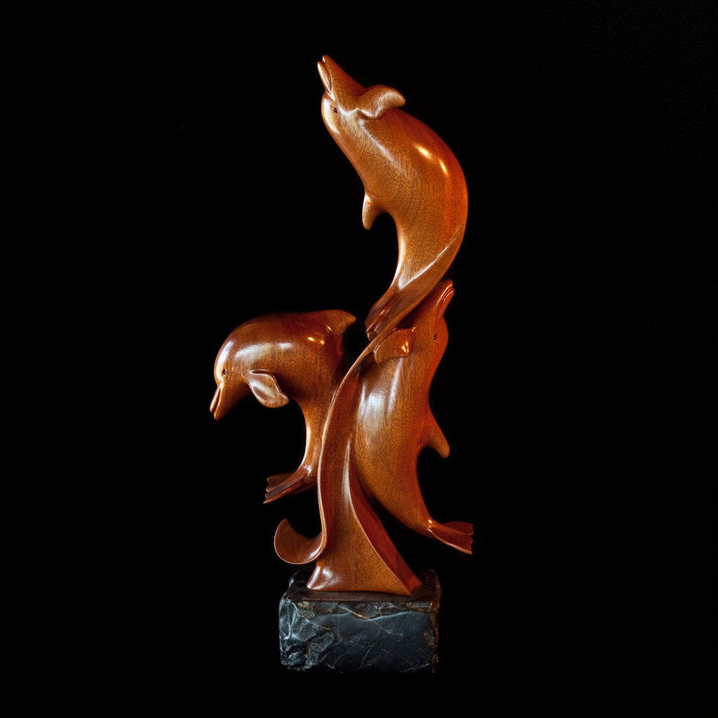 Mahogany Dolphin Wood Sculpture 