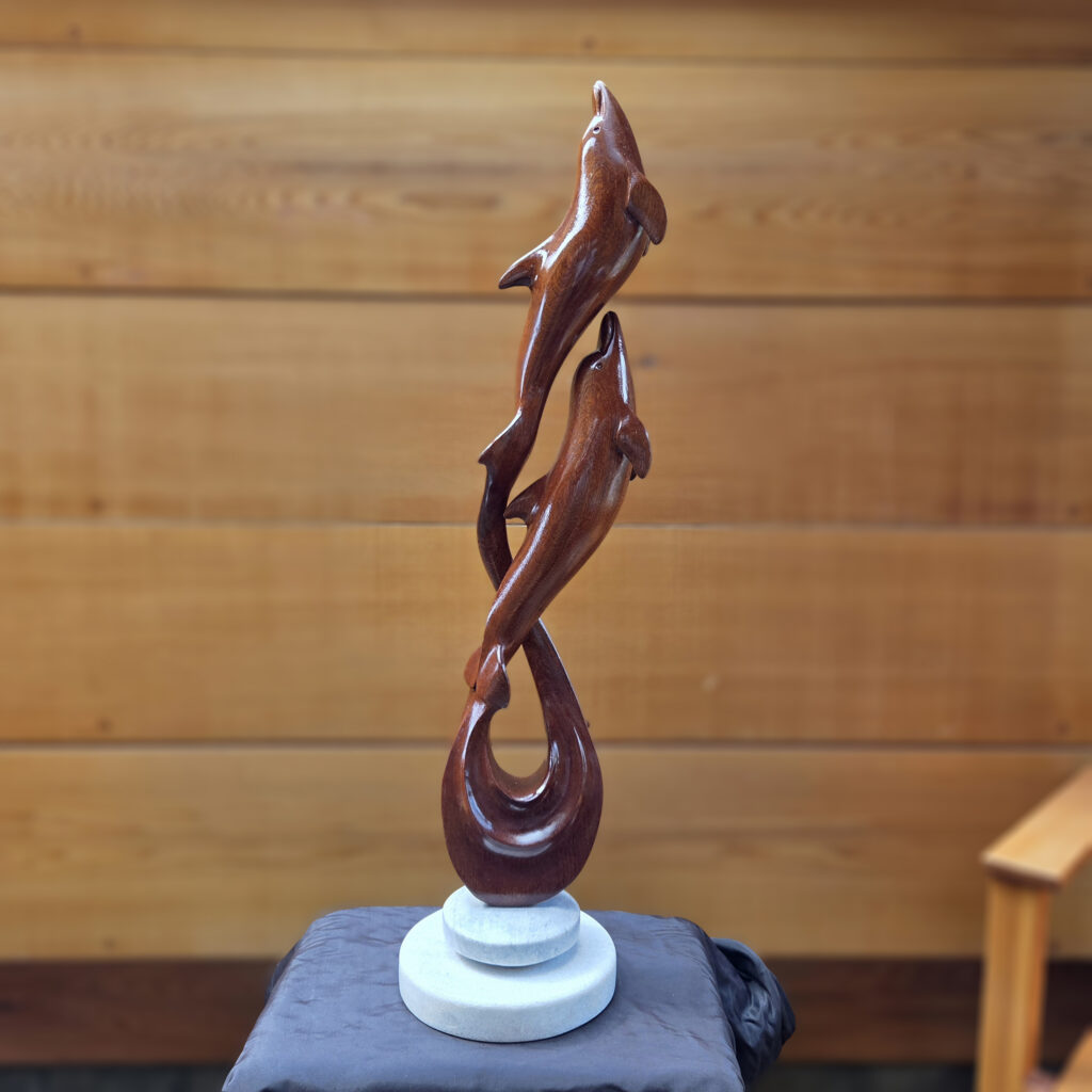 Eagle Wood Sculptures in the Gallery, from Vancouver Island Black Stained Cedar with Marble Base