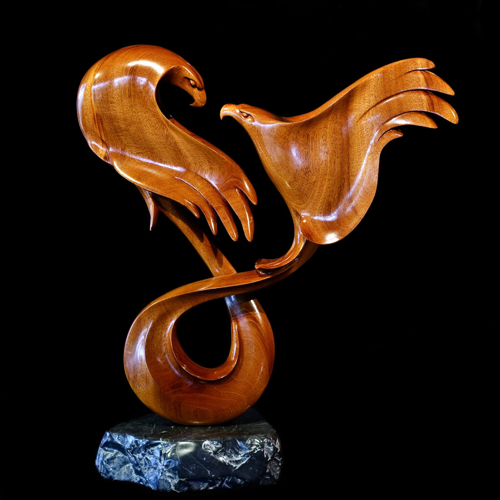 Wood Sculpture of two Eagles