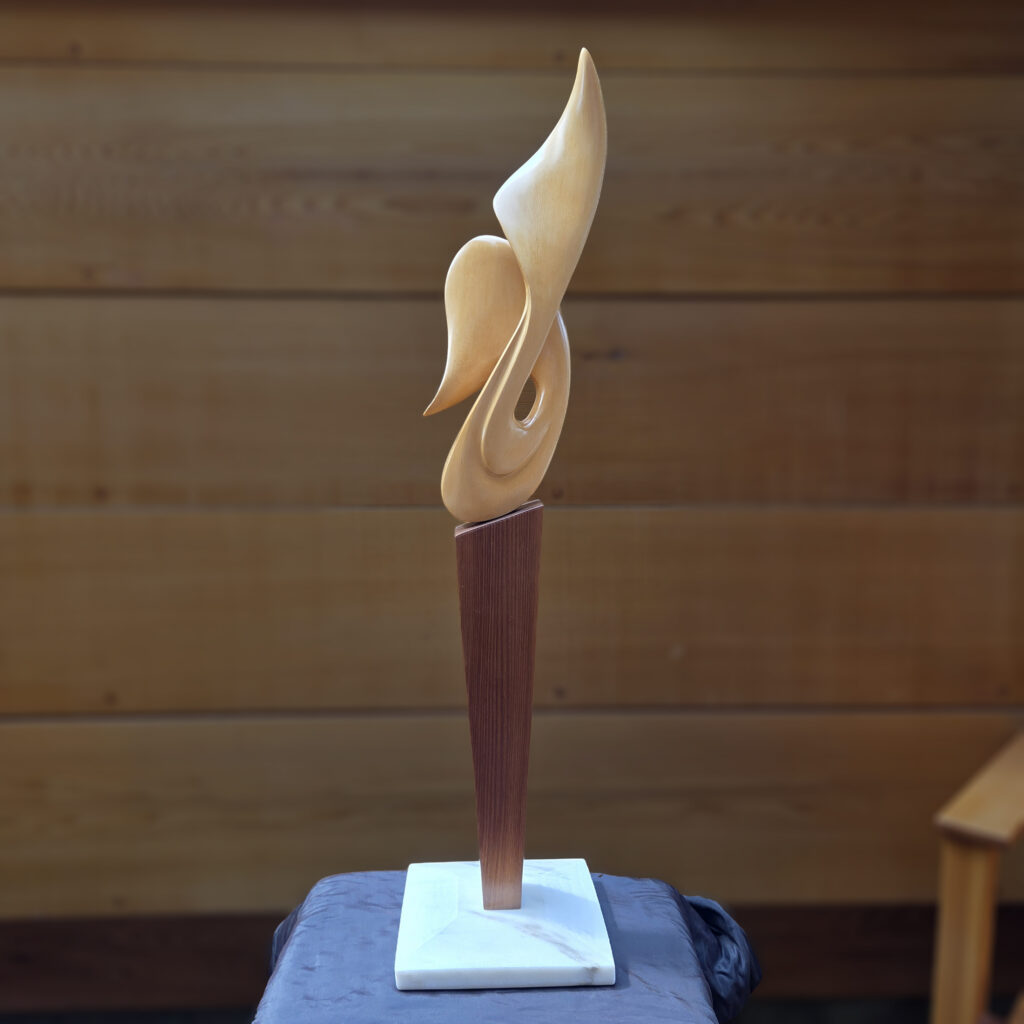 Whale Tail Wood Sculptures in the Gallery, from Vancouver Island Red and Yellow Cedar